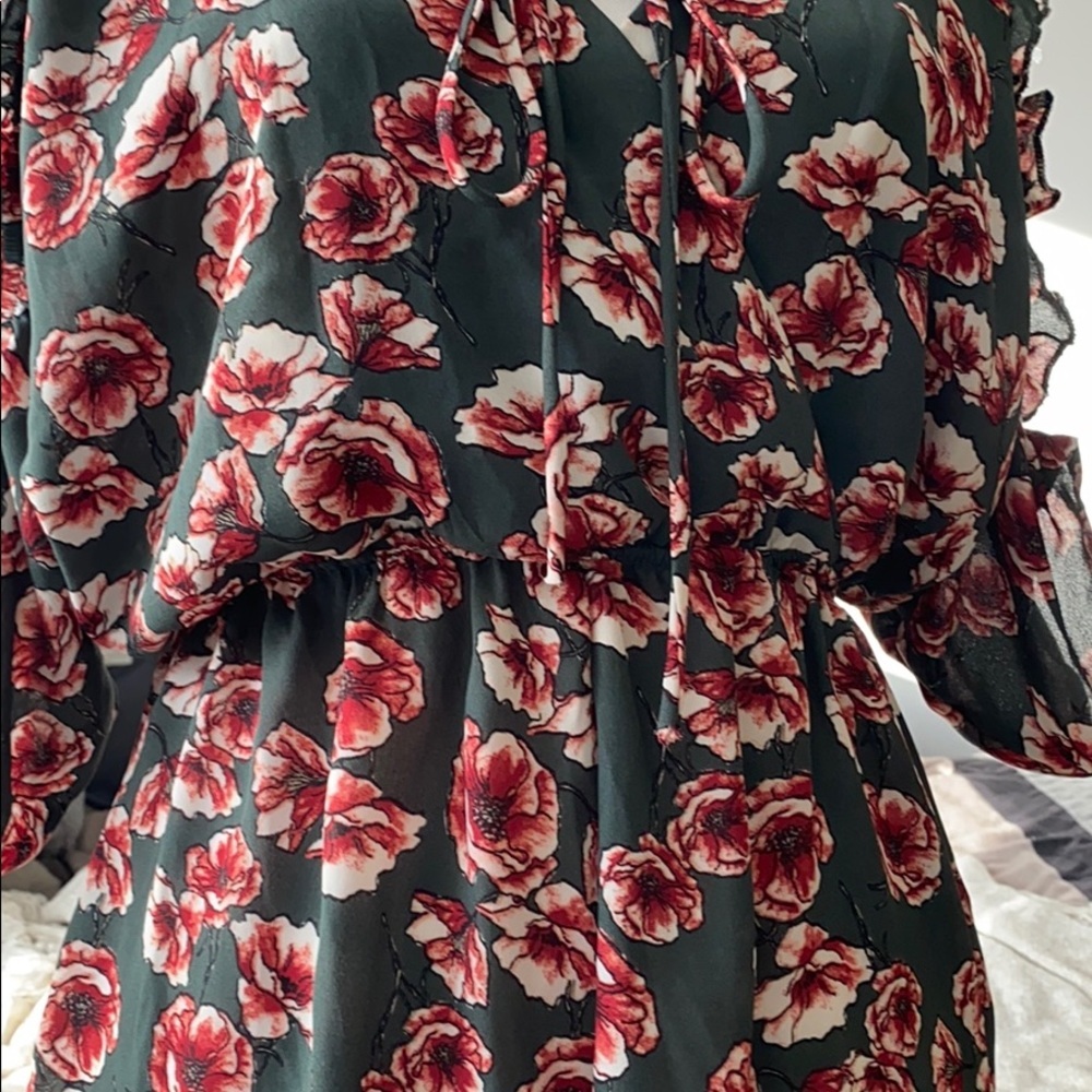 Rose Romper with Ruffles Off-Shoulder, Small Cottagecore - Picture 12 of 15